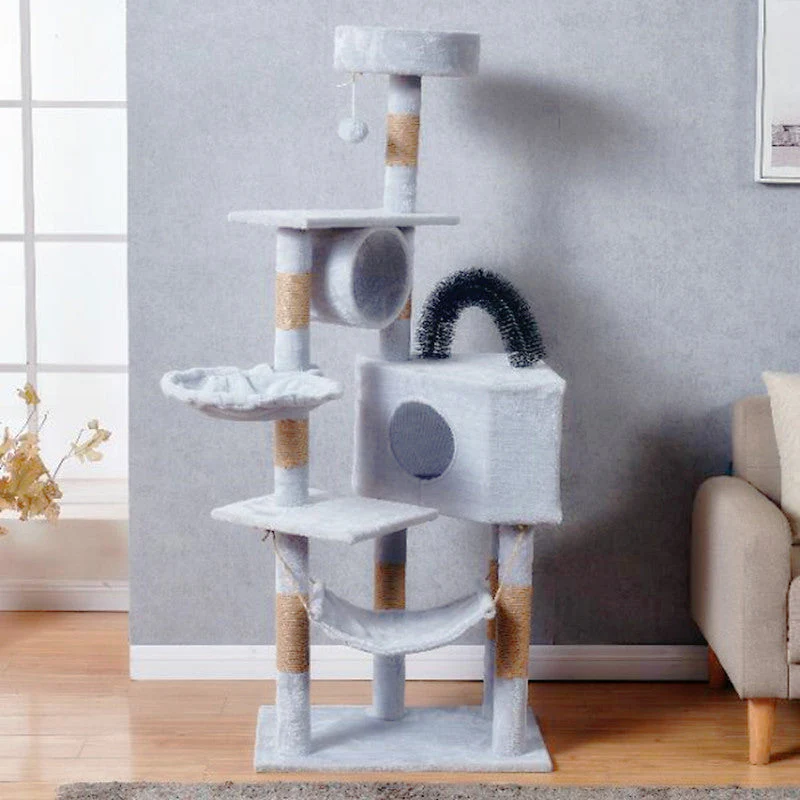 Cat Tree Scratching Post with Mouse 150CM - Light Grey - Image 2