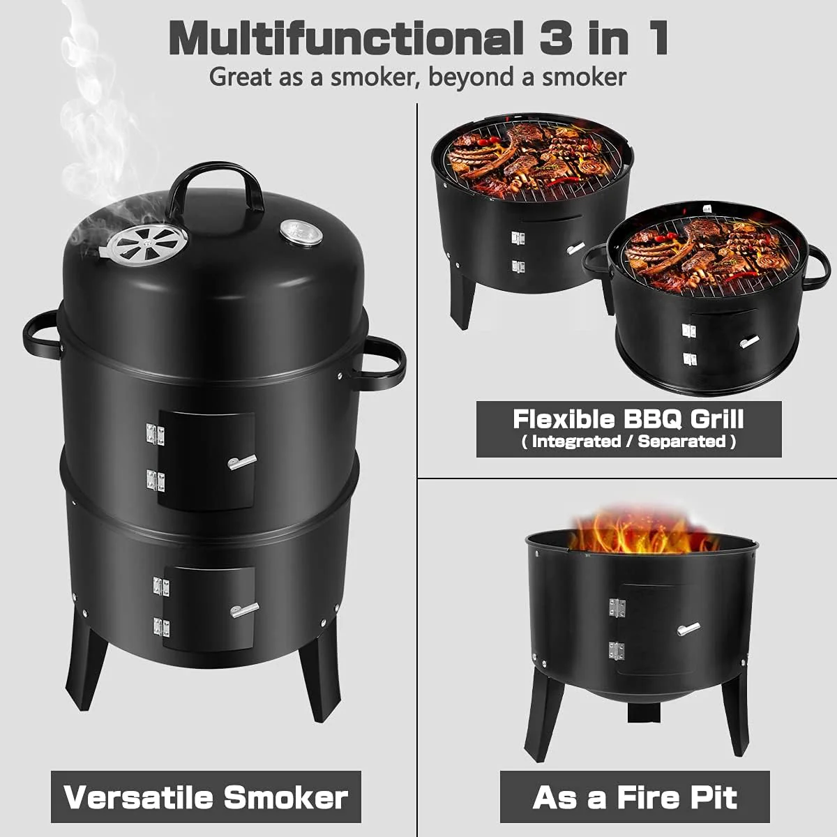 Charcoal Smoker BBQ Grill with Chimney - Image 3
