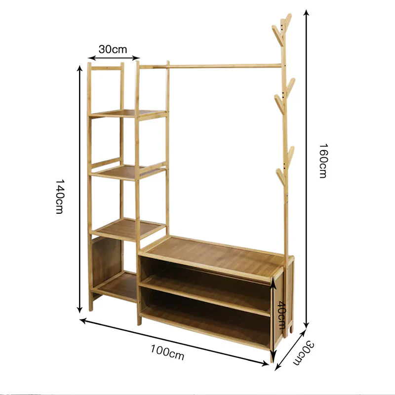 Cloth Rack Coat Rack Bamboo Wardrobe - Image 8