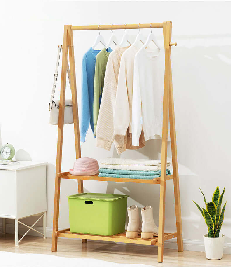 Cloth Rack Garment Rack Bamboo Clothes stand with Coat Rack - Image 4