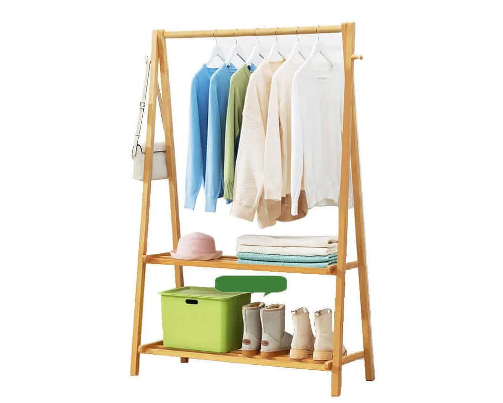 Cloth Rack Garment Rack Bamboo Clothes stand with Coat Rack - Image 5