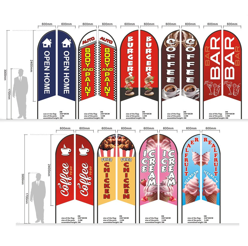 COFFEE RED Pre-print Double Sided Feather Banner Flag Business Commersial - Image 6