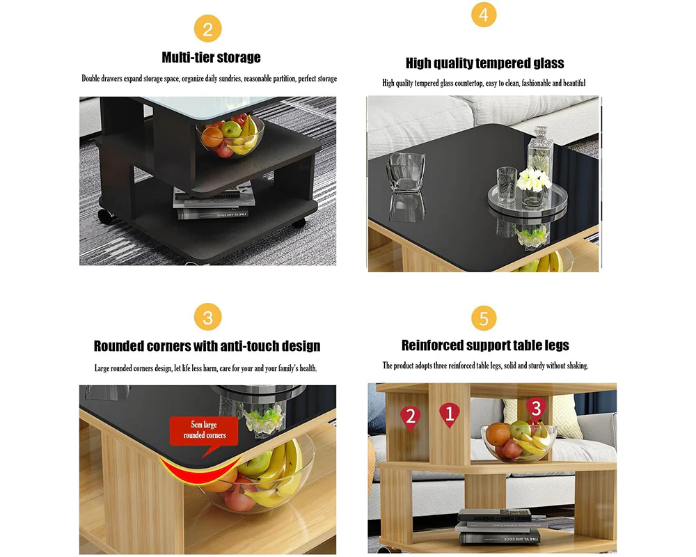 Coffee Table Side Table with Wheels - Image 5