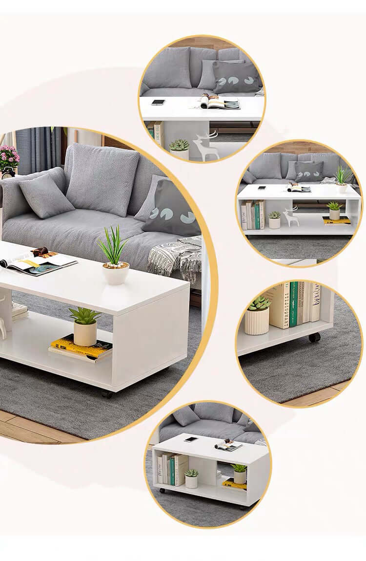Coffee Table White with Wheels - Image 4