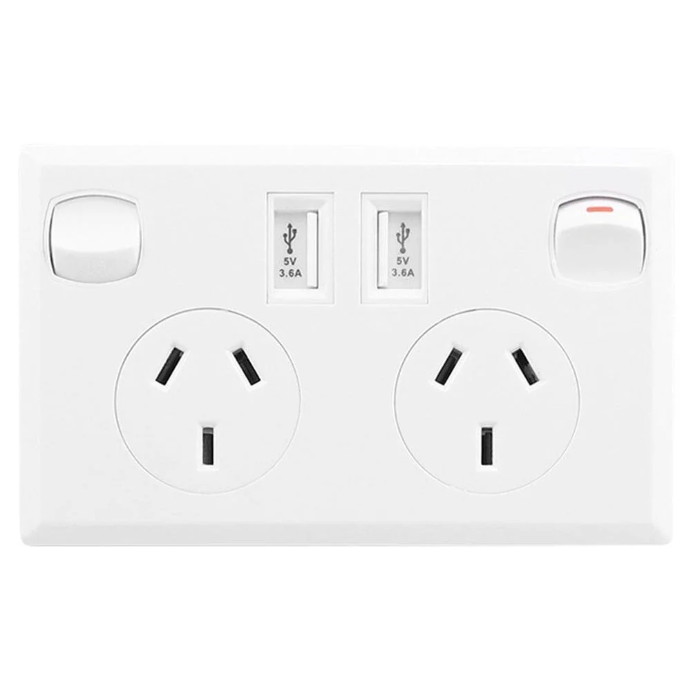 Double Power Point Wall Socket with USB