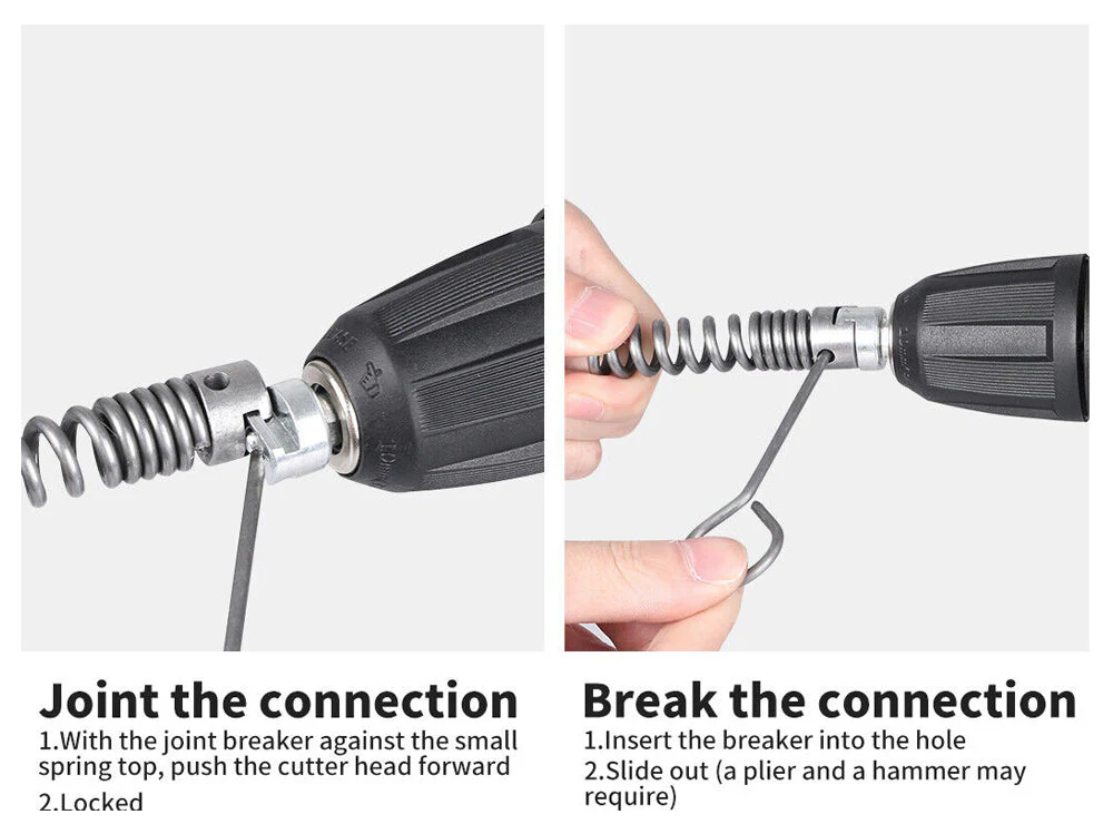 Drain Snake Pipe Cleaner Sewer Cleaner 12M 6 Drill Bit Tool - Image 11
