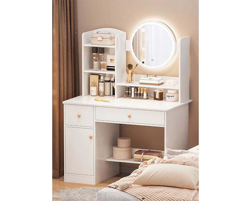 LED Mirror Dressing Table – Modern Vanity Desk with Drawers & Storage Shelves - Image 3
