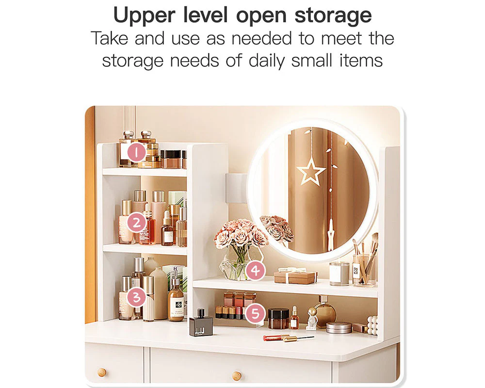 LED Mirror Dressing Table – Modern Vanity Desk with Drawers & Storage Shelves - Image 5