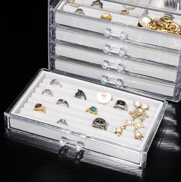 Earring Jewelry Organiser with 5 Drawers, Clear Acrylic Jewelry Box Velvet Earring Display Holder - Image 3