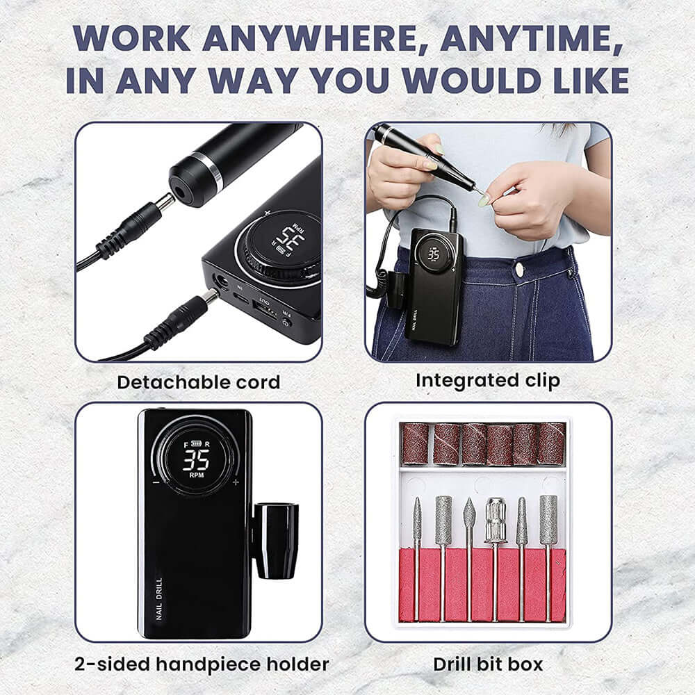 Electric Nail Drill Kit Rechargeable Portable Electric Nail Drill Machine Kit for Acrylic Nails - Image 4