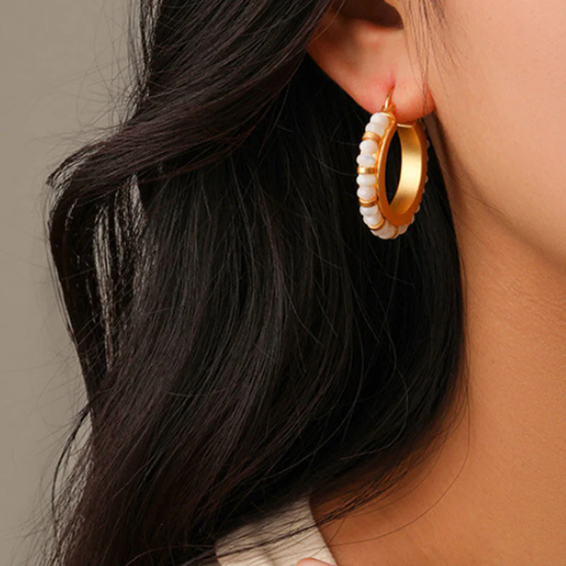 Embellique Natural Stone Beaded Hoop Earrings Red + Blue - Image 4