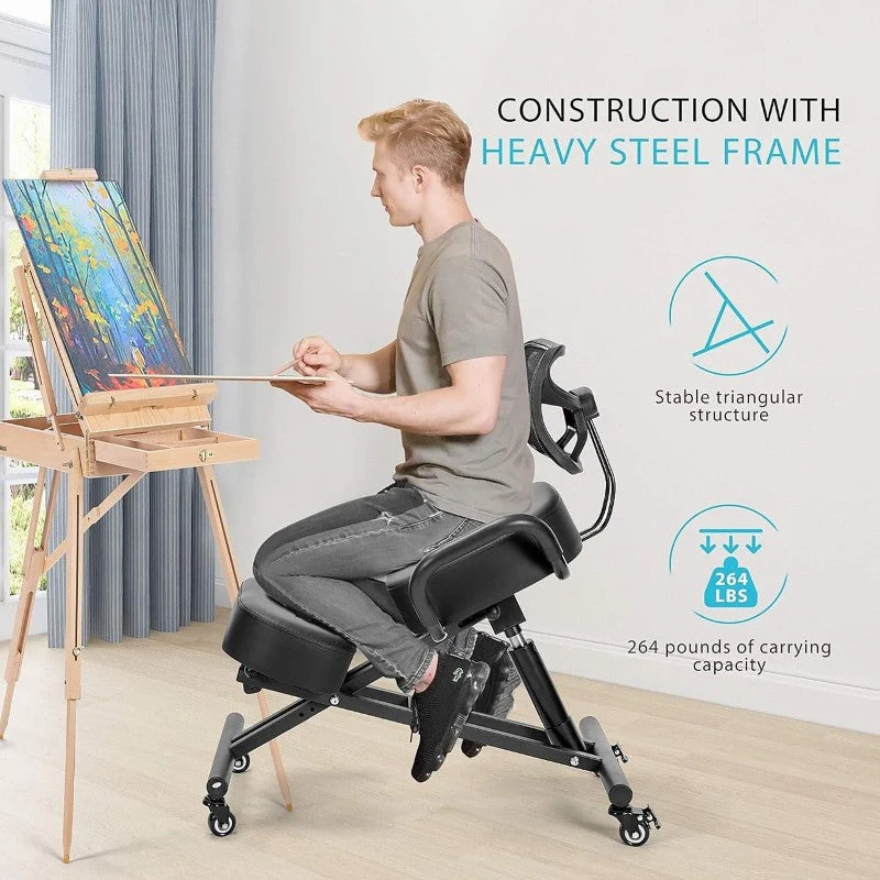 Ergonomic Kneeling Posture Chair With Backrest Adjustable Height And Casters - Image 4