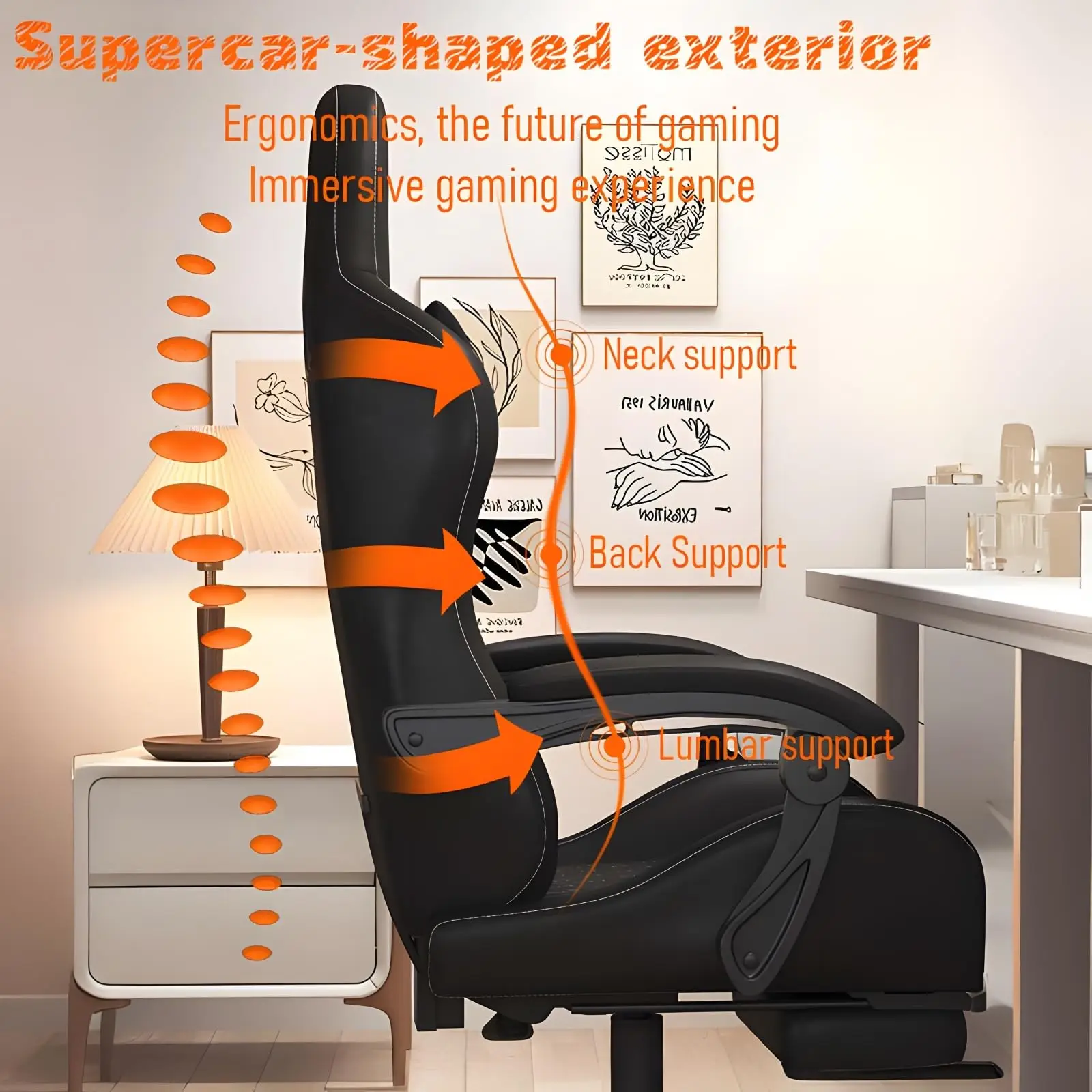 Ergonomic Office Chair with Massager and Footrest Gaming Racing Chair - Image 11