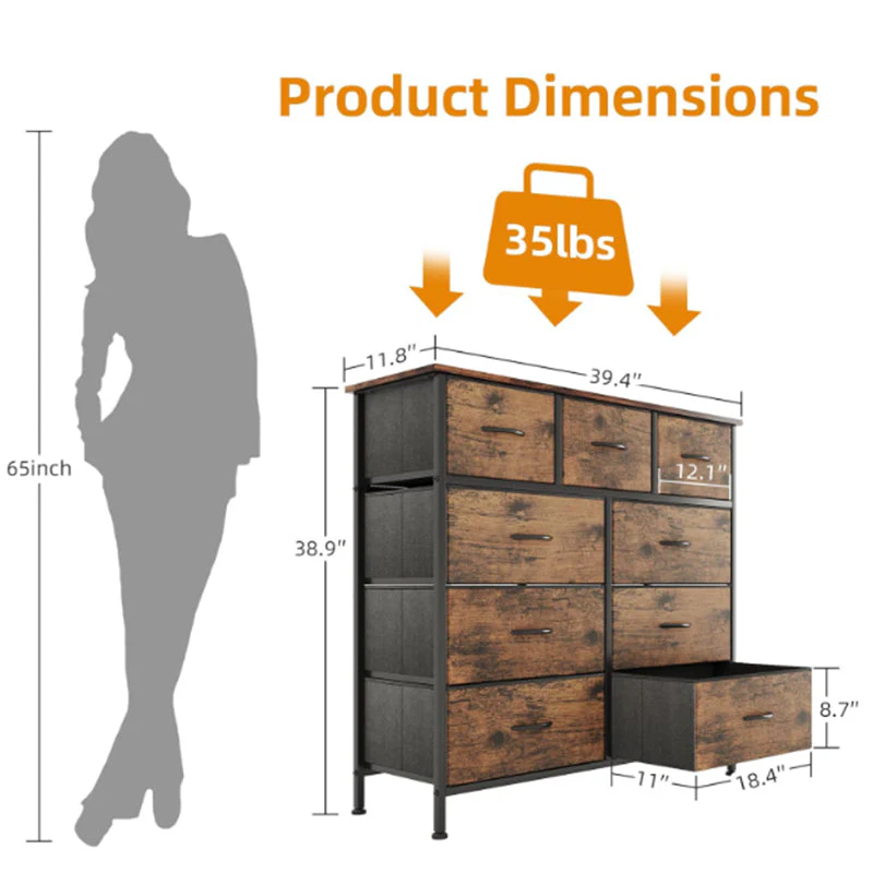 Fabric Dresser for Bedroom with 9 Drawers, Tall 4-Tier Storage Tower for Closet - Image 2