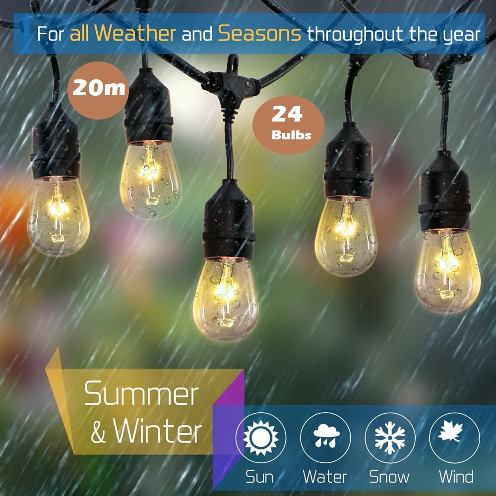 Festoon Light String Lights 20M 24 LED Bulbs - Image 4