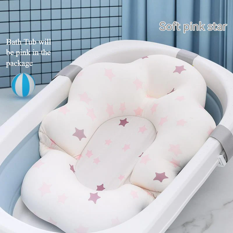 Foldable Baby Bath Tub & Soft Drying Bath Seat -Pink - Image 4