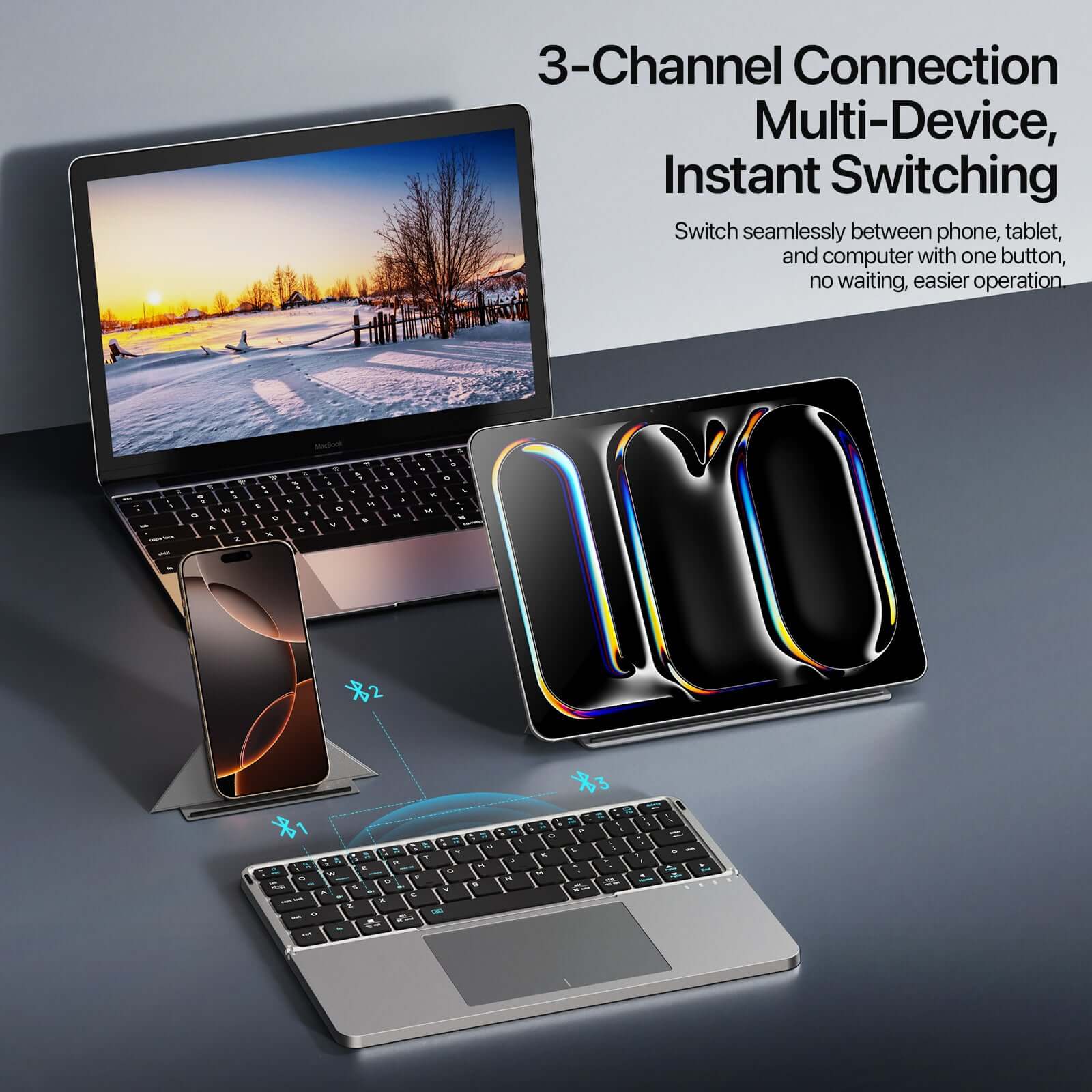Foldable Bluetooth Keyboard with Trackpad Removable Stand Cover - Image 5