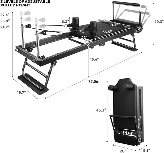 Foldable Pilates Reformer With Headrest Black - Image 4