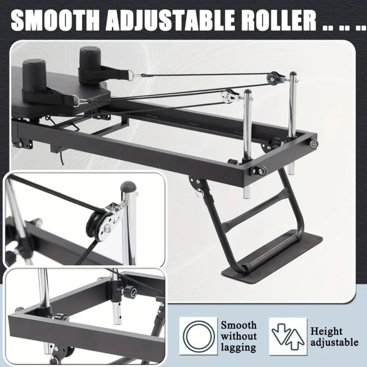 Foldable Pilates Reformer With Headrest Black - Image 6
