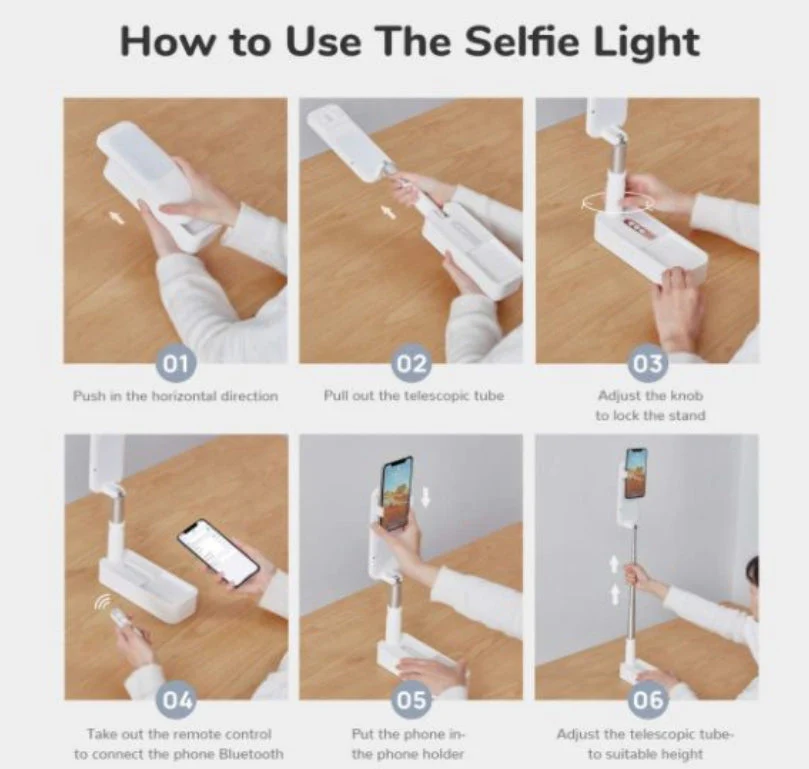 Foldable Selfie Light, Rechargebale Stand with Phone Holder and Remote - Image 5