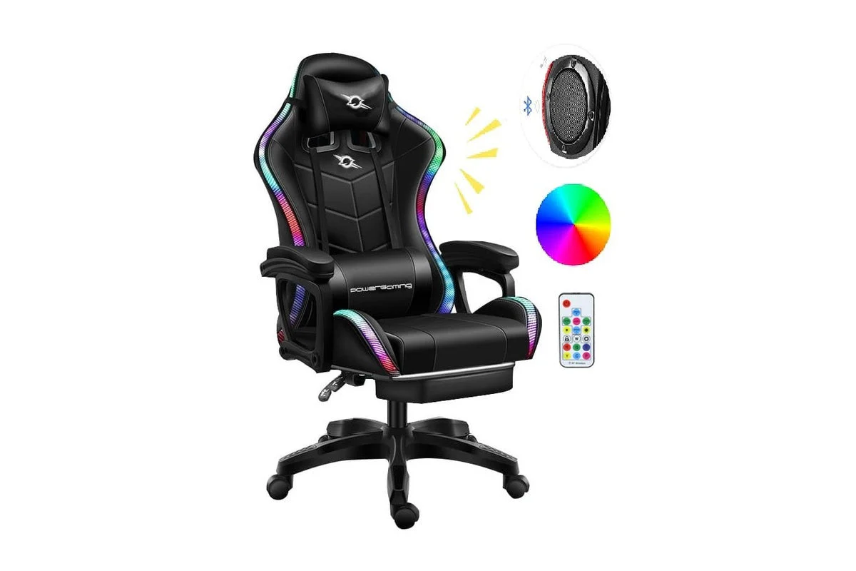Gaming Chair Office Chair With Foot Rest Racing Chair with Speaker and Light - Image 3