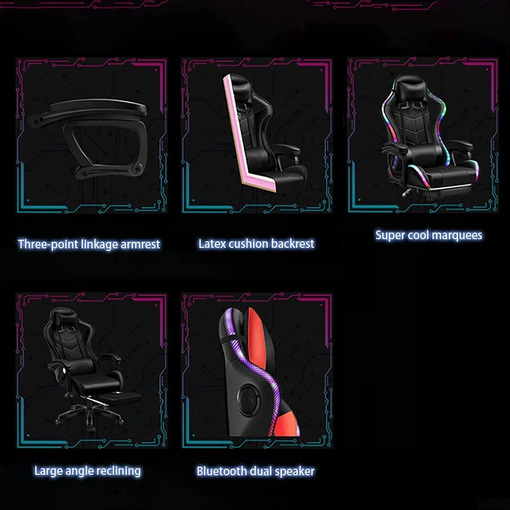Gaming Chair Office Chair With Foot Rest Racing Chair with Speaker and Light - Image 5