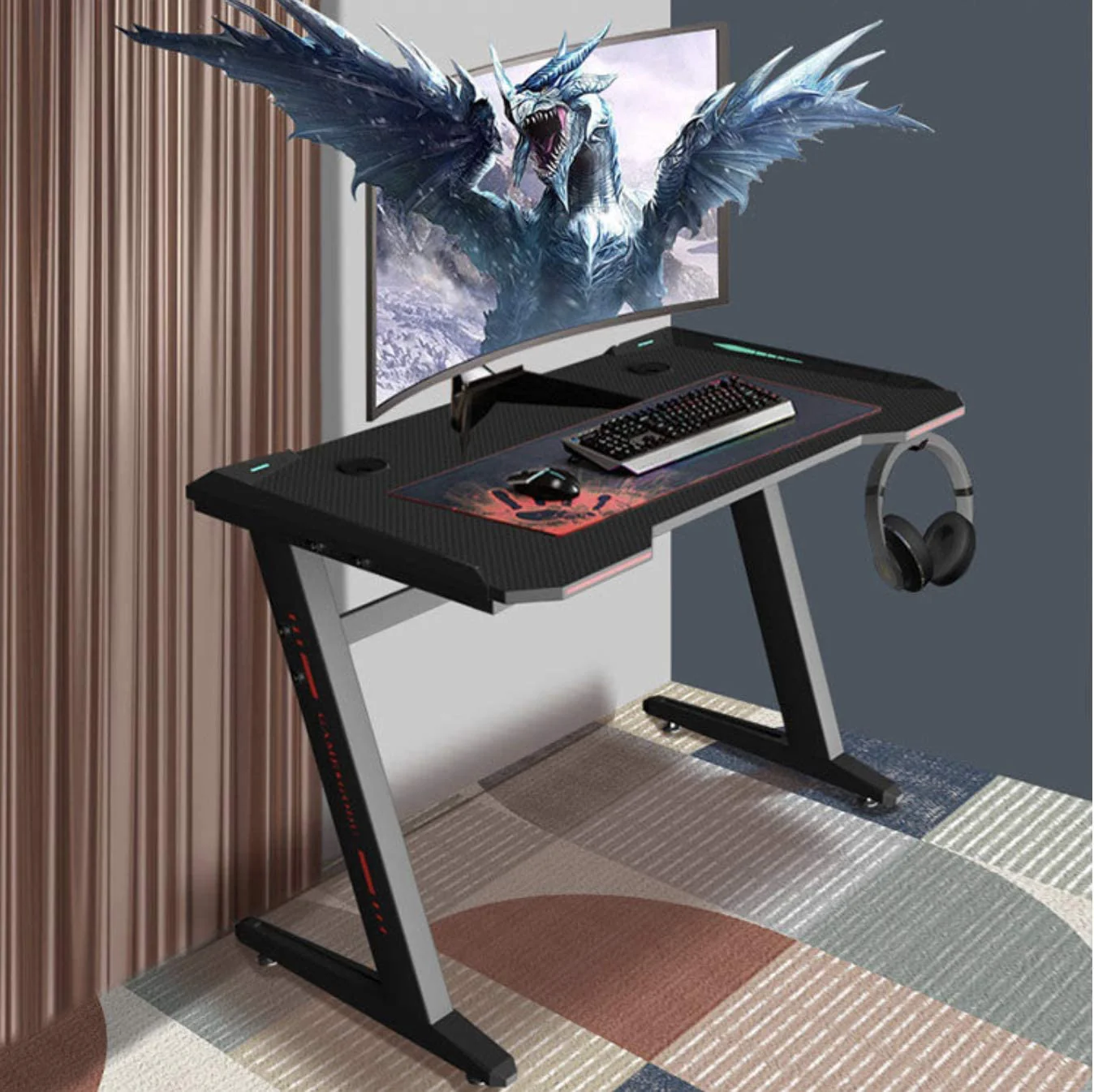 Gaming Desk Table Computer Desk RGB Light 120cm - Image 9