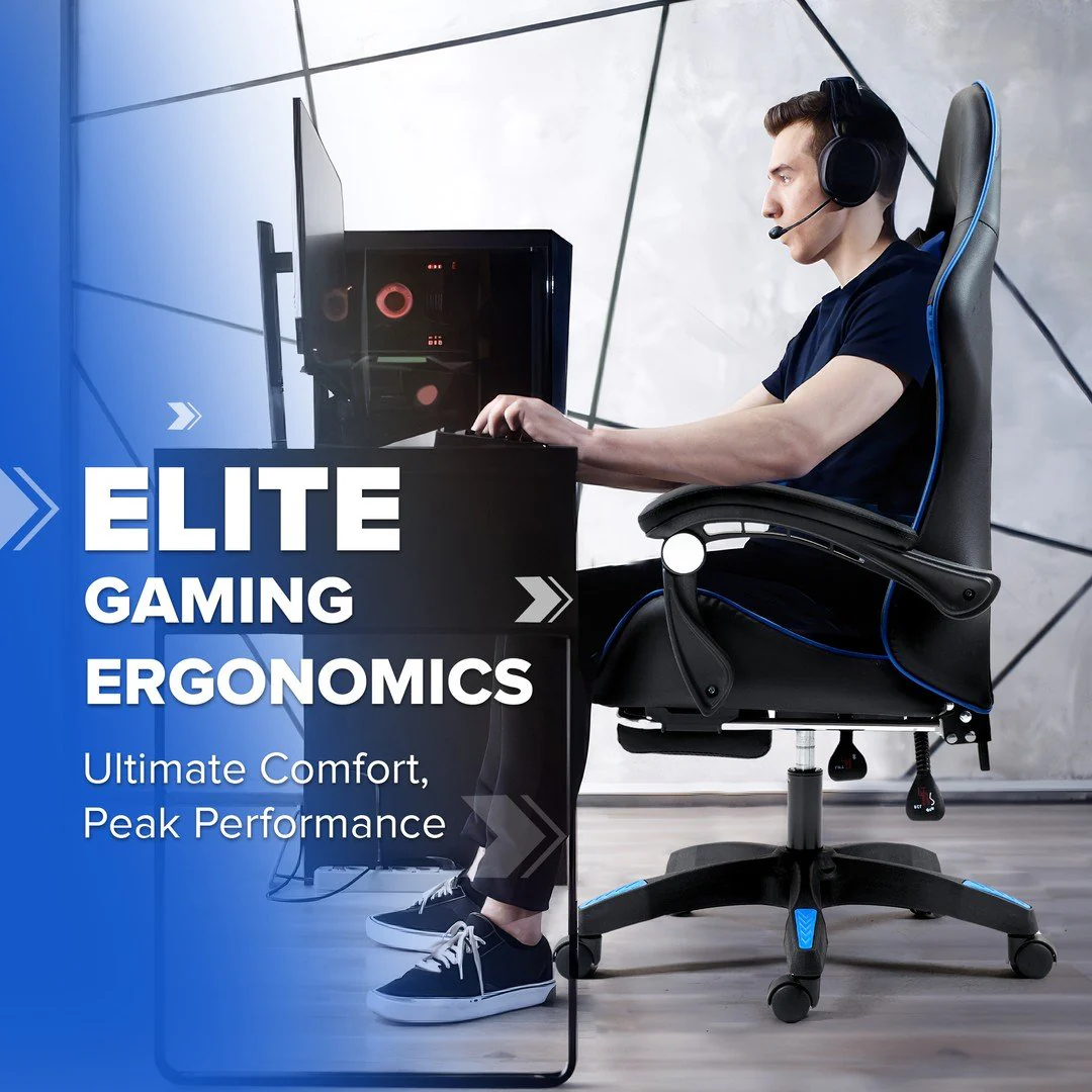 Gaming Office Chair Headrest, Lumbar Support and Footrest - Image 2