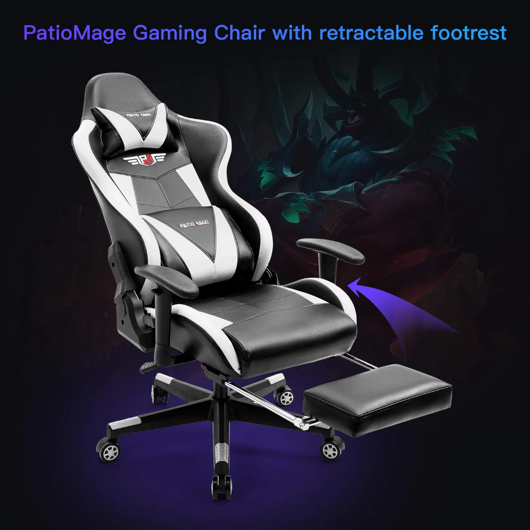 Gaming Office Chair Headrest, Lumbar Support and Footrest - Image 3