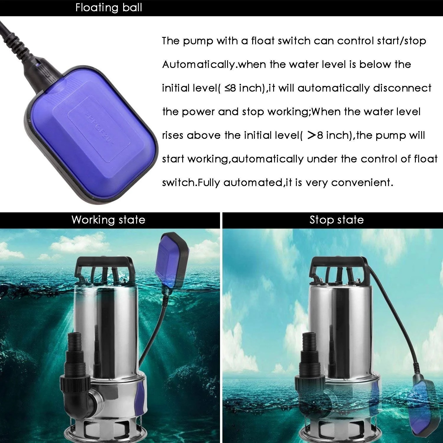 Garden Submersible Water Pump 1100W Dirty Water Bore Tank Well Steel Sewerage - Image 3