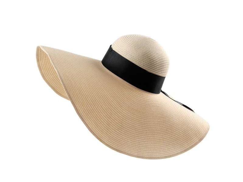 GREY- 16cm Wide Brim Women Lady Sun Straw Hat Floppy Derby Summer Beach Cap - Image 6
