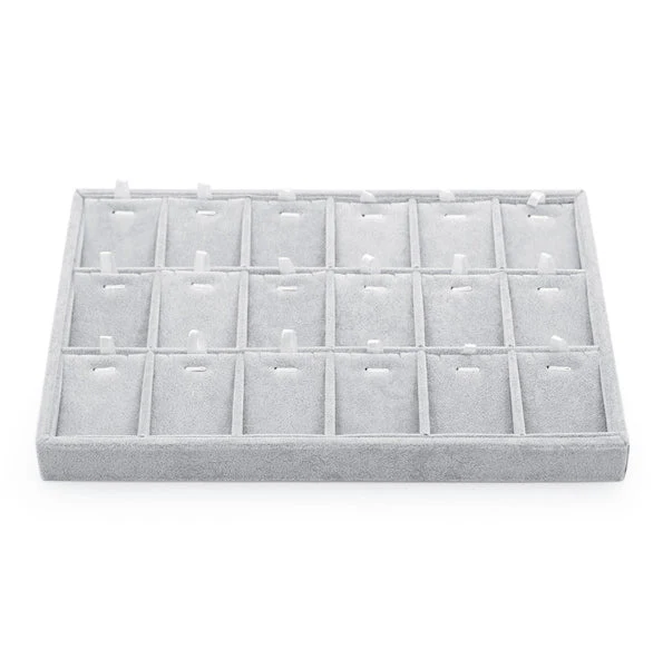 Grey Velvet 24 Compartment Jewelry Display Showcase Organizer Holder - Image 4
