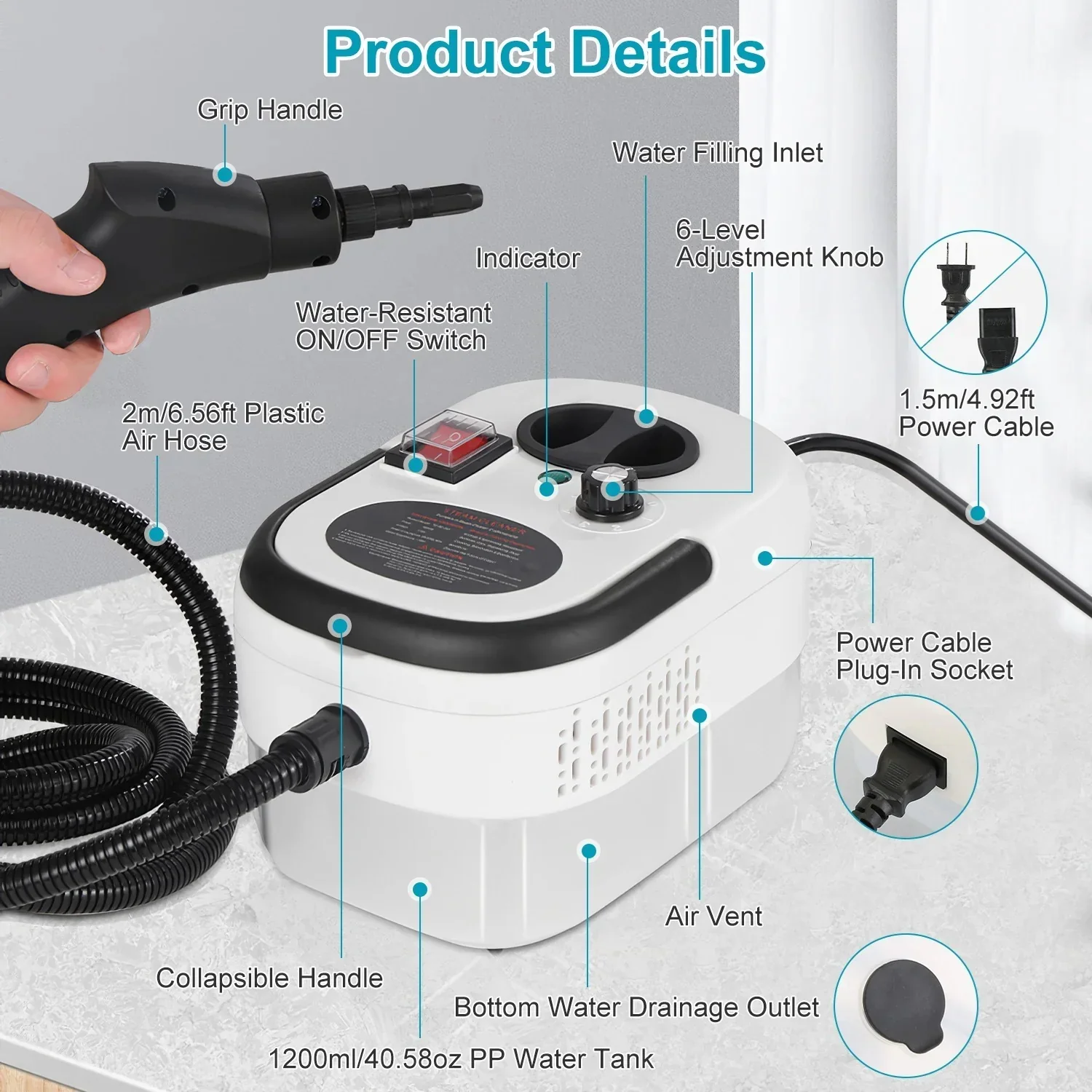Handheld 2500W Steam Cleaner High Temperature Pressurized - Image 5
