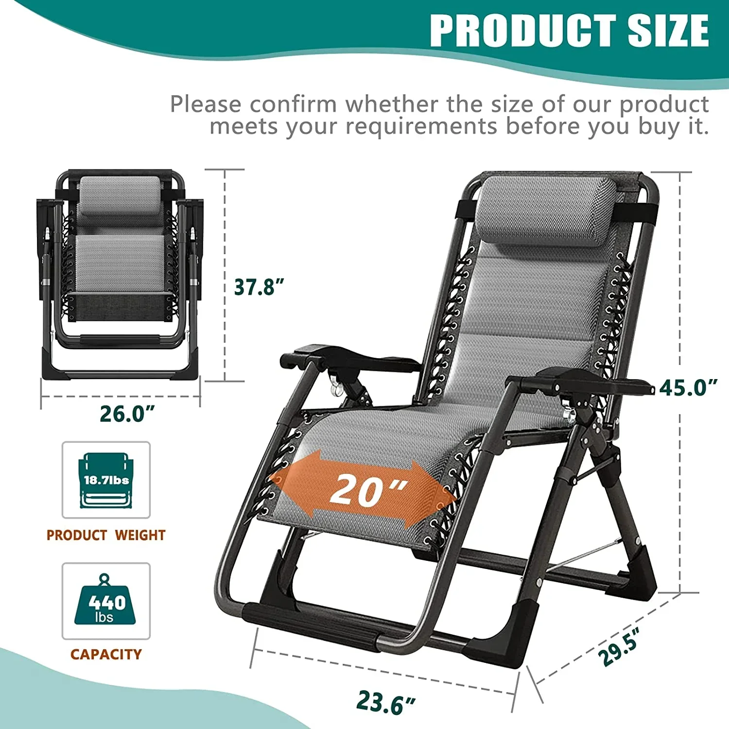 Heavy Duty Folding Zero Gravity Chair Camping Chair Reclining Beach Chair - Image 3