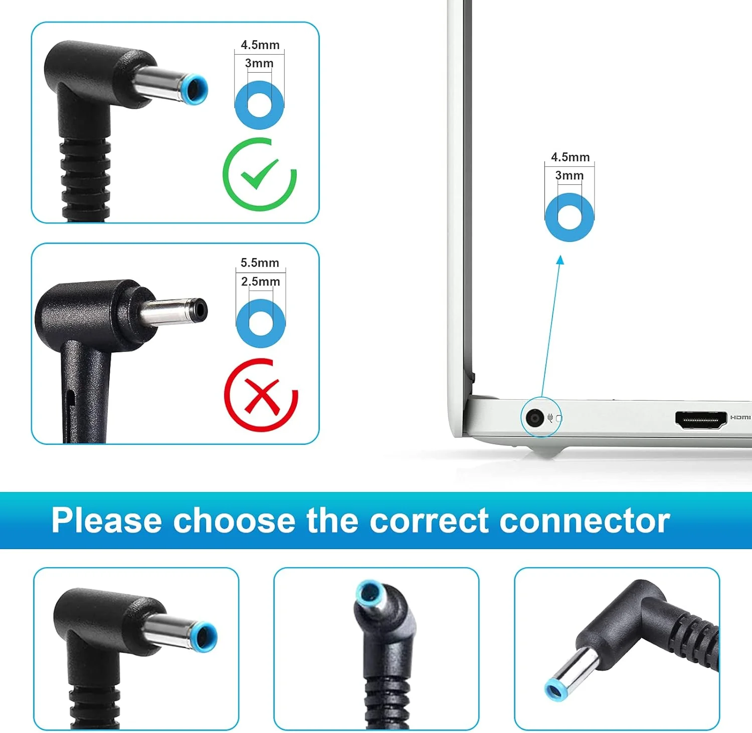 HP Laptop Charger 65W 45W Smart Blue Tip Power Adapter - Image 9