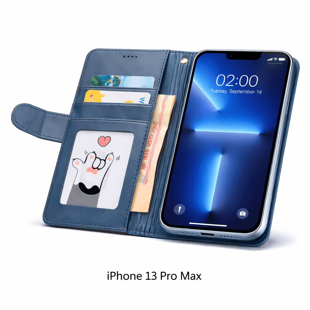 iPhone 13 Pro Max Flip Wallet Case Cowhide Dot Pattern - Image 9