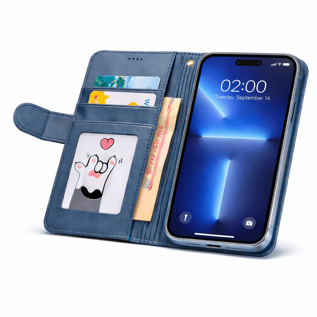iPhone 14 Pro Flip Wallet Case Cowhide Dot Pattern - Image 9