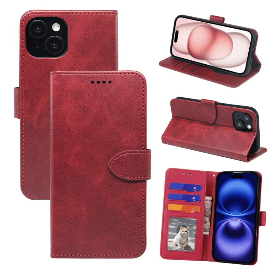 iPhone 15 Plus Wallet Case – Slim Leather Flip Cover with Card Holder - Image 11