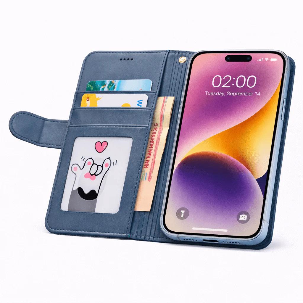 iPhone 17 Flip Wallet Case Cowhide Dot Pattern - Image 9