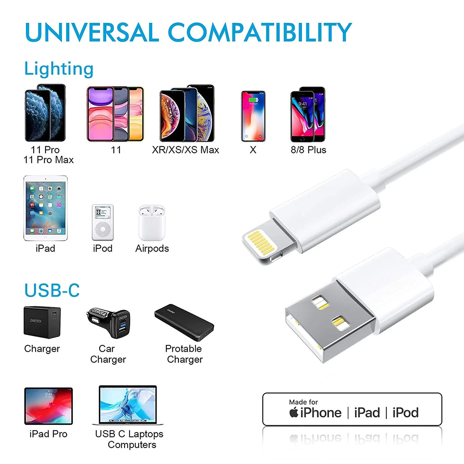 Compatible with iPhone USB to Lightning Charging Cable 2m - Image 6