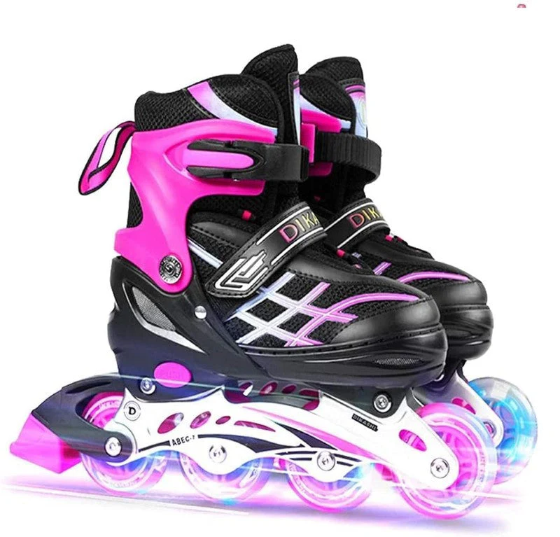 Kids Adjustable Inline Skates with Light Up Wheels Size33-37 Pink - Image 8