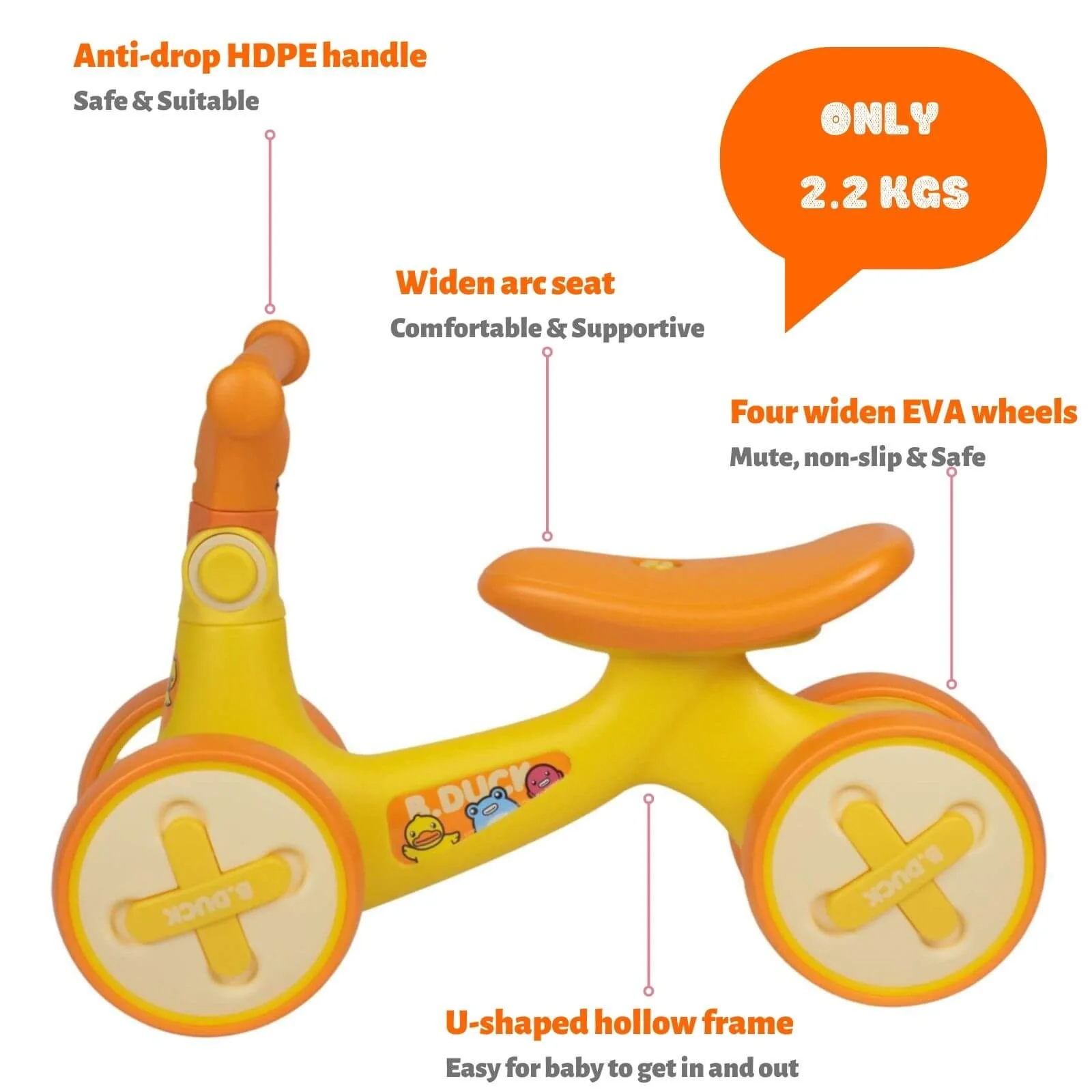 Kids Balance Bike 1006S Yellow - Image 3
