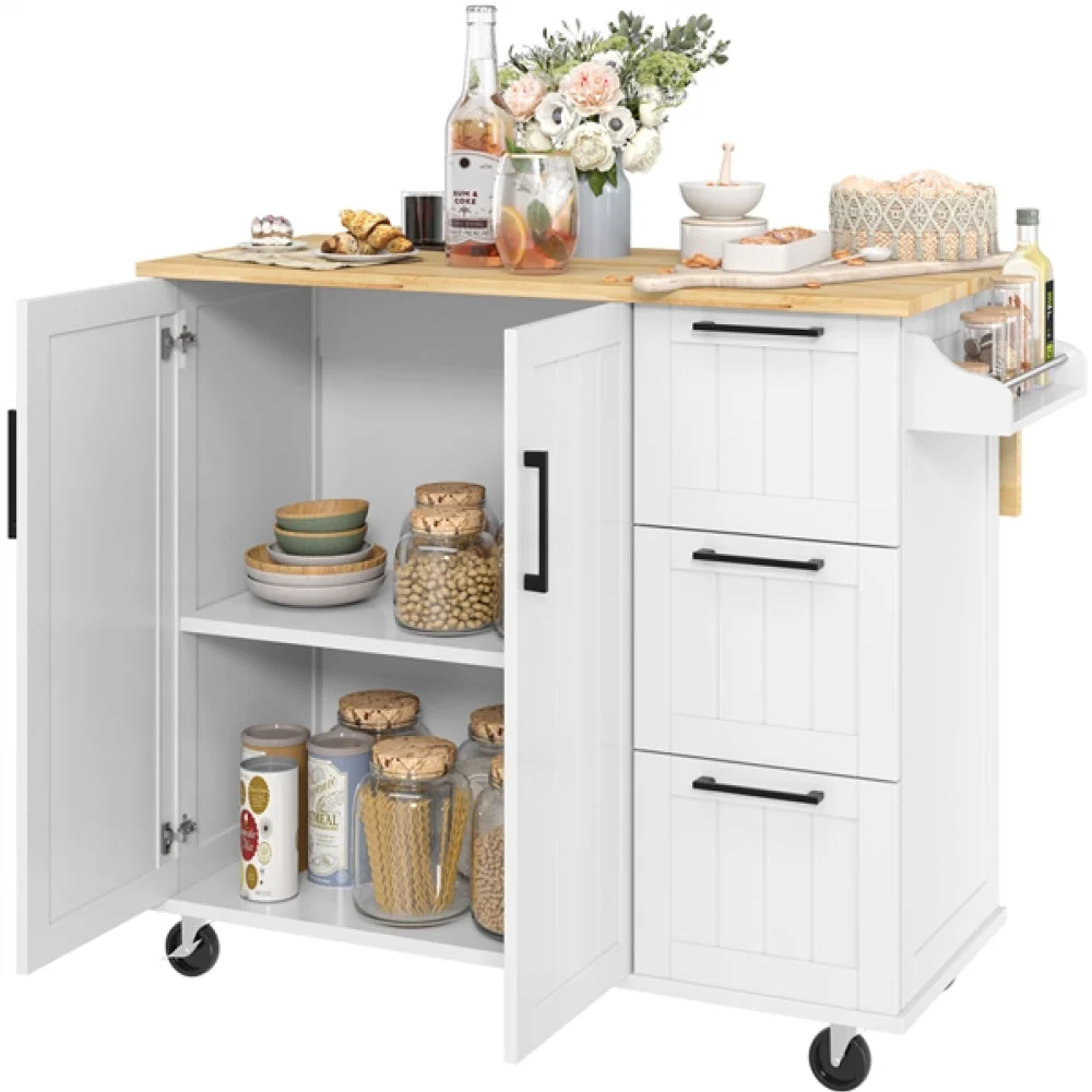 Kitchen Cart with Wood Top and Drop Leaf Breakfast Bar - Image 6
