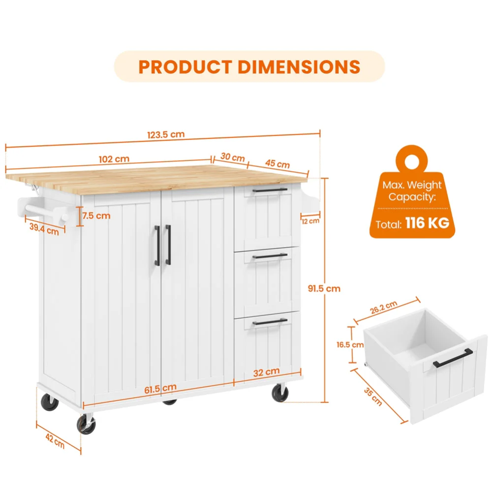 Kitchen Cart with Wood Top and Drop Leaf Breakfast Bar - Image 8