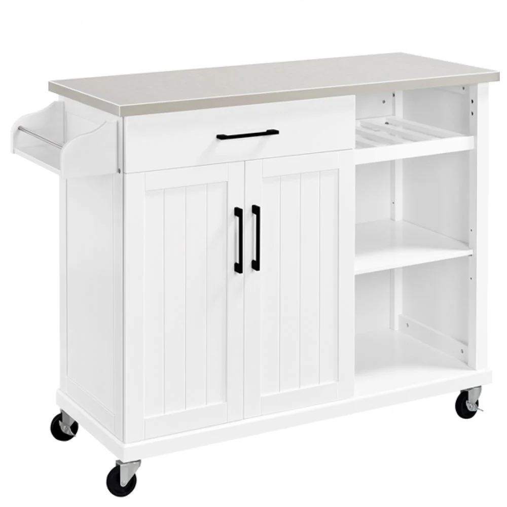 Kitchen Island Cart with Stainless Steel Top & Storage - Image 2