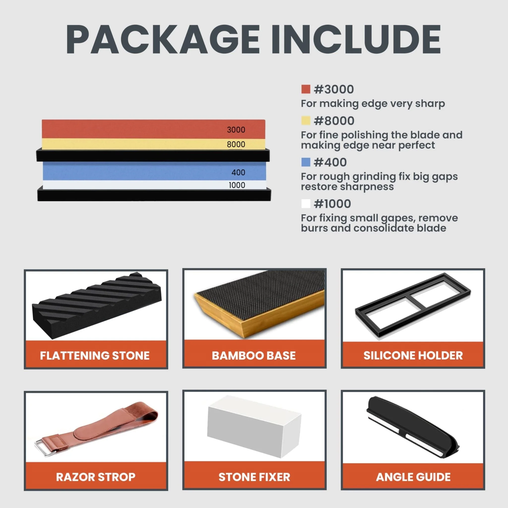 Whetstone Knife Sharpening Stone Set 400 1000 3000 8000 Grit with Bamboo Base - Image 11