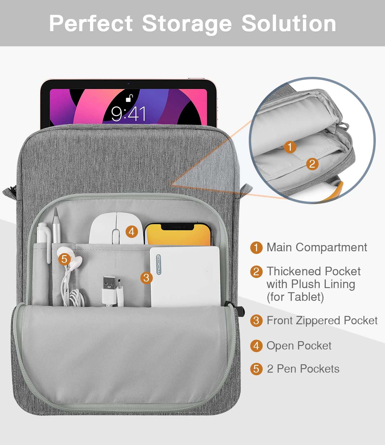 Laptop Sleeve 13 inch Grey with Shoulder Straps - Image 4