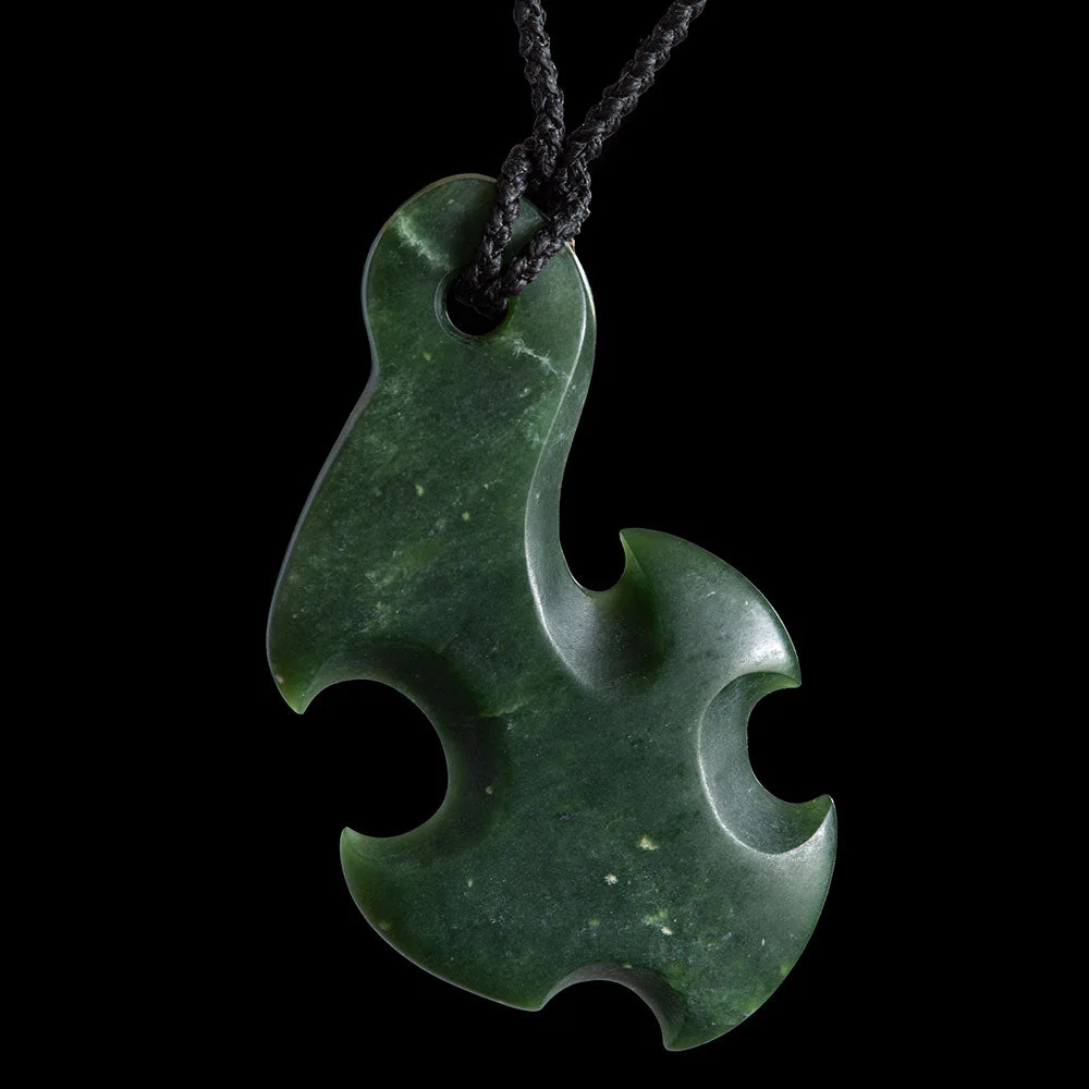 Large Dark Flower Jade Matau by Nick Balme Pendant - Image 2