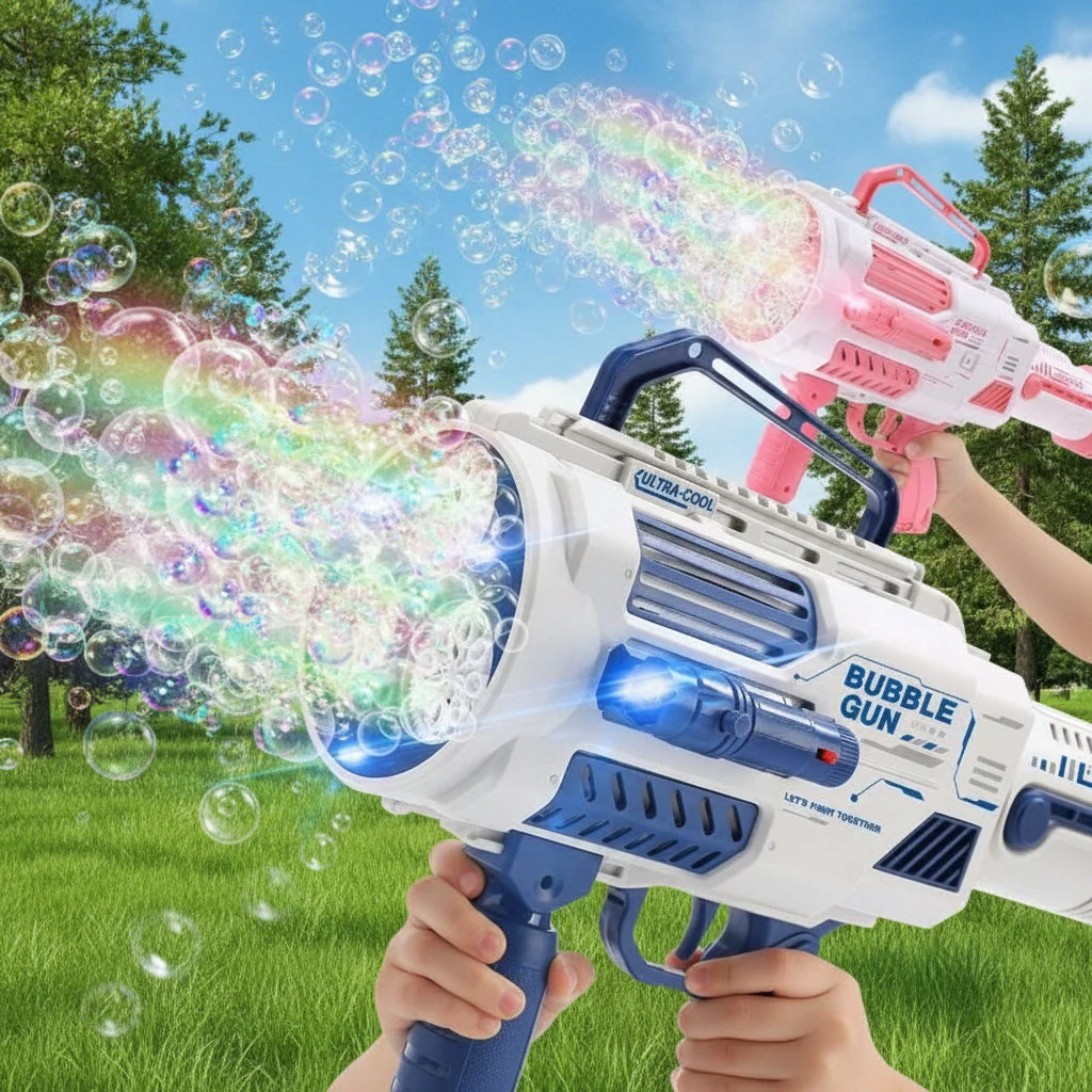 Large Rechargeable Rocket Bubble Gun + Flashlight (43cm) - Image 3