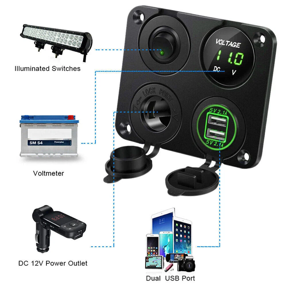 LED Rocker Switch Panel Dual USB - Image 2